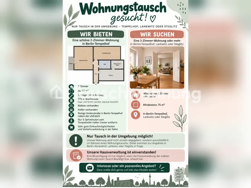 Tauschwohnung: Schöne 2-Zimmer Nähe Tempelhofer Hafen Center — photo 1